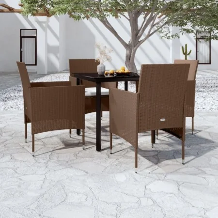 Juego de comedor de jardín 5 piezas con cojines marrón y negro von , Gartensets - Ref: Foro24-3099300, Preis: 345,19 €, Rabat...