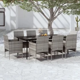 Juego de comedor para jardín 9 piezas con cojines gris y negro von , Gartensets - Ref: Foro24-3099316, Preis: 776,84 €, Rabat...