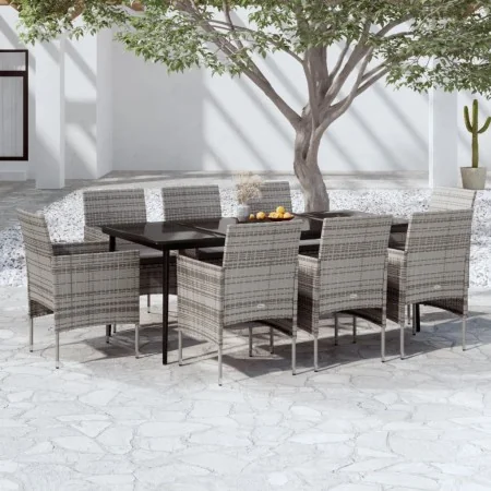 Juego de comedor para jardín 9 piezas con cojines gris y negro de , Conjuntos de jardín - Ref: Foro24-3099316, Precio: 776,22...