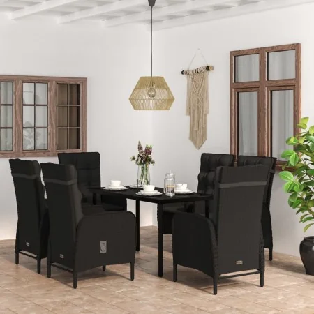 Juego de comedor de jardín 7 piezas con cojines negro by , Garden sets - Ref: Foro24-3099356, Price: 1,00 €, Discount: %