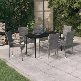 Juego de comedor de jardín 7 piezas con cojines gris y negro by , Garden sets - Ref: Foro24-3099410, Price: 376,61 €, Discoun...