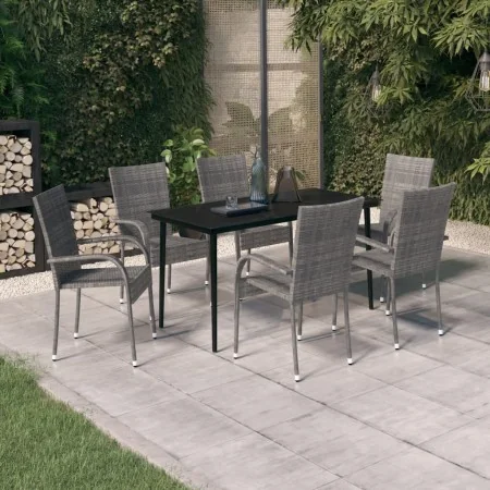 Juego de comedor de jardín 7 piezas con cojines gris y negro de , Conjuntos de jardín - Ref: Foro24-3099410, Precio: 377,23 €...