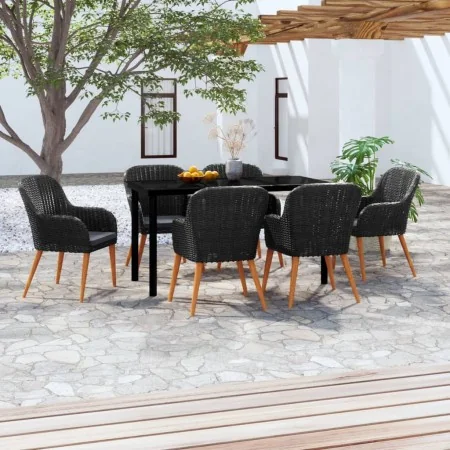 Juego de comedor de jardín 7 piezas con cojines negro by , Garden sets - Ref: Foro24-3099508, Price: 710,86 €, Discount: %