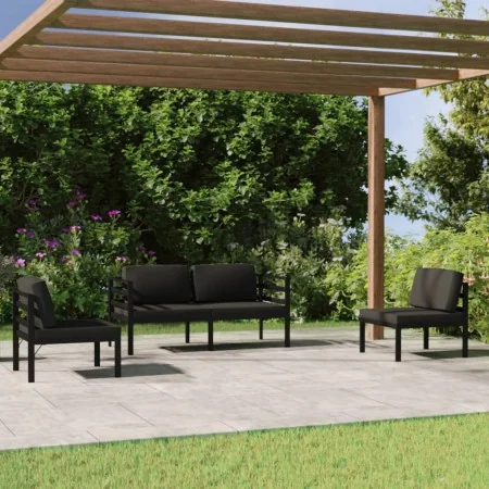 Set muebles de jardín 4 pzas y cojines aluminio gris antracita by , Garden sets - Ref: Foro24-3107787, Price: 622,92 €, Disco...