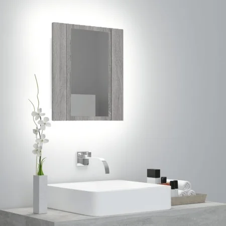 Armario de baño con espejo LED madera gris Sonoma 40x12x45 cm de , Tocadores de baño - Ref: Foro24-822834, Precio: 39,83 €, D...
