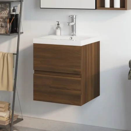 Mueble de baño con lavabo madera contrachapada marrón roble de , Tocadores de baño - Ref: Foro24-3152863, Precio: 163,76 €, D...