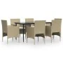 Juego de comedor de jardín 7 piezas con cojines beige y negro by , Garden sets - Ref: Foro24-3156625, Price: 531,20 €, Discou...