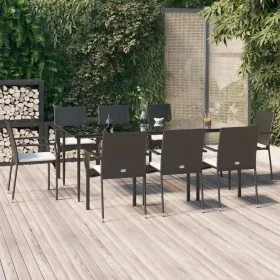 Set de comedor de jardín 9 pzas y cojines ratán sintético negro by , Garden sets - Ref: Foro24-3185124, Price: 718,33 €, Disc...