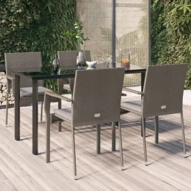 Set comedor jardín 5 pzas y cojines ratán sintético negro gris by , Garden sets - Ref: Foro24-3185139, Price: 359,66 €, Disco...