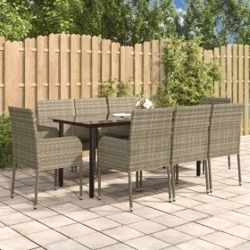 Set comedor jardín 9 pzas y cojines ratán sintético negro gris by , Garden sets - Ref: Foro24-3185164, Price: 558,60 €, Disco...