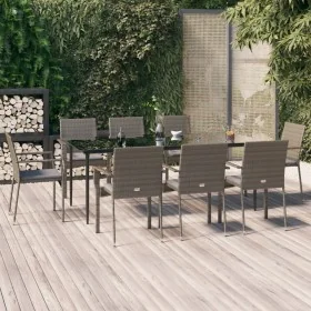Set comedor jardín 9 pzas y cojines ratán sintético negro gris von , Gartensets - Ref: Foro24-3185130, Preis: 660,76 €, Rabat...
