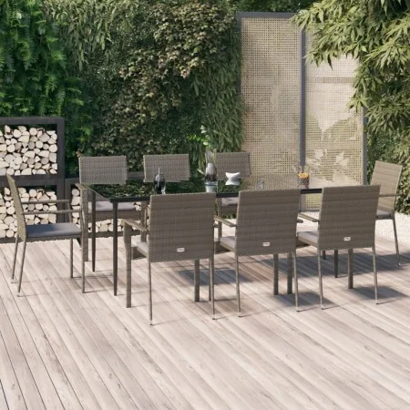 Set comedor jardín 9 pzas y cojines ratán sintético negro gris de , Conjuntos de jardín - Ref: Foro24-3185130, Precio: 669,14...