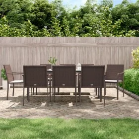 Juego comedor jardín 9 piezas y cojines ratán sintético y acero von , Gartensets - Ref: Foro24-3186950, Preis: 575,65 €, Raba...
