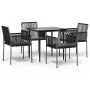 Set comedor jardín 5 pzas y cojines acero ratán sintético negro de , Conjuntos de jardín - Ref: Foro24-3187066, Precio: 397,3...
