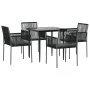 Set comedor jardín 5 pzas y cojines acero ratán sintético negro de , Conjuntos de jardín - Ref: Foro24-3187066, Precio: 397,3...