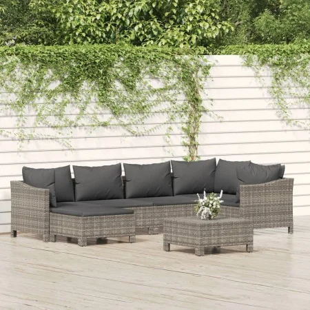 Set de muebles de jardín 7 pzas y cojines ratán sintético gris de , Conjuntos de jardín - Ref: Foro24-3187292, Precio: 544,49...