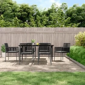 Set comedor jardín 7 pzas y cojines acero ratán sintético negro by , Garden sets - Ref: Foro24-3187070, Price: 578,83 €, Disc...