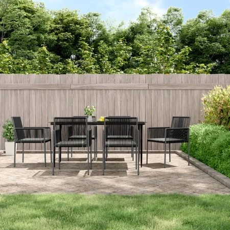Set comedor jardín 7 pzas y cojines acero ratán sintético negro de , Conjuntos de jardín - Ref: Foro24-3187070, Precio: 577,9...
