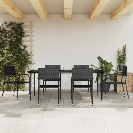 Juego de comedor de jardín 7 pzas ratán sintético y acero negro de , Conjuntos de jardín - Ref: Foro24-3203278, Precio: 386,0...