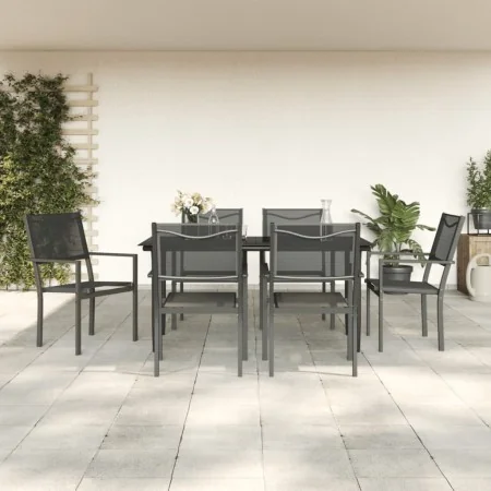 Juego de comedor para jardín 7 piezas acero y textilene negro by , Garden sets - Ref: Foro24-3200723, Price: 417,30 €, Discou...