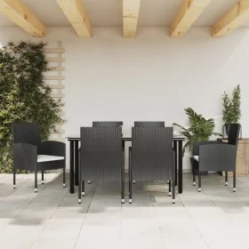 Juego de comedor de jardín 7 pzas ratán sintético y acero negro by , Garden sets - Ref: Foro24-3203317, Price: 402,06 €, Disc...