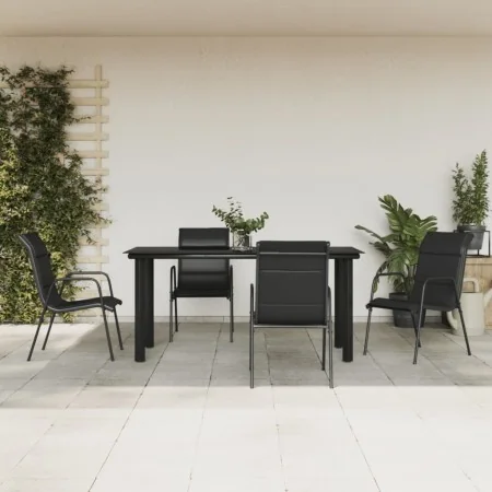 Juego de comedor para jardín 5 piezas acero y textilene negro de , Conjuntos de jardín - Ref: Foro24-3200714, Precio: 322,79 ...
