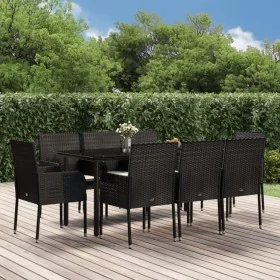 Set de comedor de jardín 9 pzas y cojines ratán sintético negro by , Garden sets - Ref: Foro24-3185158, Price: 603,60 €, Disc...