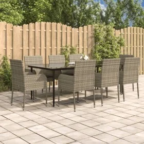 Set comedor jardín 9 pzas y cojines ratán sintético negro gris by , Garden sets - Ref: Foro24-3185153, Price: 632,85 €, Disco...