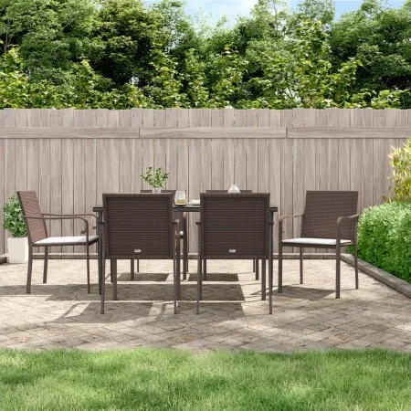 Juego comedor jardín 7 piezas y cojines ratán sintético y acero von , Gartensets - Ref: Foro24-3186946, Preis: 421,01 €, Raba...