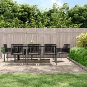 Set comedor jardín 9 pzas y cojines acero ratán sintético negro by , Garden sets - Ref: Foro24-3187072, Price: 637,51 €, Disc...