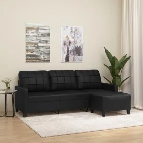 Sofá de 3 plazas con taburete cuero sintético negro 180 cm by , Sofas - Ref: Foro24-3201014, Price: 324,55 €, Discount: %
