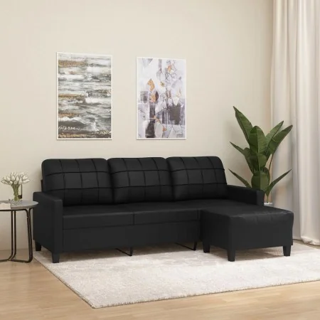 Sofá de 3 plazas con taburete cuero sintético negro 180 cm by , Sofas - Ref: Foro24-3201014, Price: 324,55 €, Discount: %