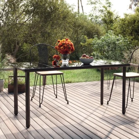 Mesa comedor jardín acero y vidrio templado negro 160x80x74 cm de , Mesas de jardín - Ref: Foro24-319283, Precio: 150,46 €, D...