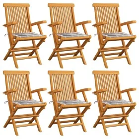 Sillas de jardín 6 uds madera teca con cojines a cuadros grises von , Gartenstühle - Ref: Foro24-3062555, Preis: 445,07 €, Ra...