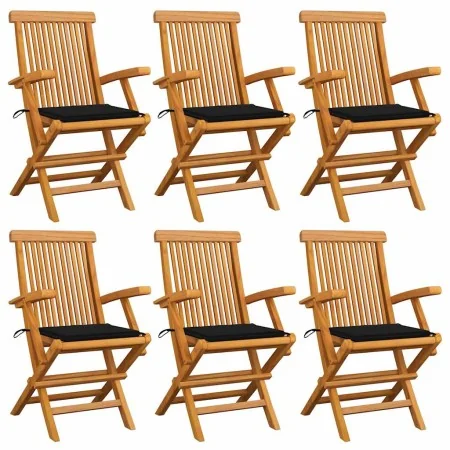 Sillas de jardín 6 uds madera maciza de teca con cojines negros de , Sillas de jardín - Ref: Foro24-3062548, Precio: 464,18 €...