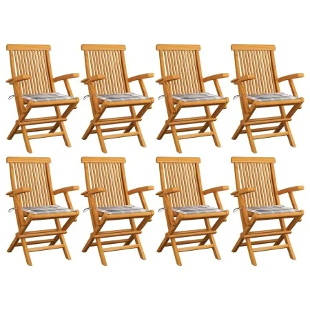 Sillas de jardín 8 uds madera teca con cojines a cuadros grises von , Gartenstühle - Ref: Foro24-3072903, Preis: 627,65 €, Ra...