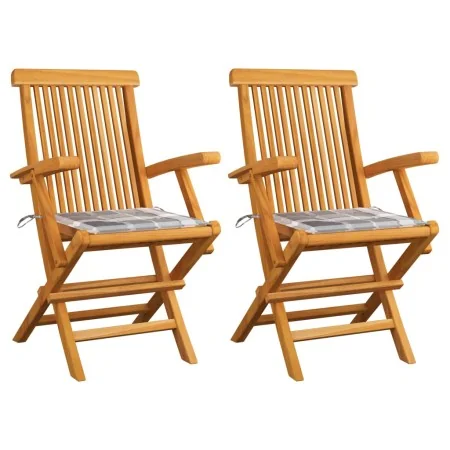 Sillas de jardín 2 uds madera teca con cojines a cuadros grises von , Gartenstühle - Ref: Foro24-3062501, Preis: 179,02 €, Ra...