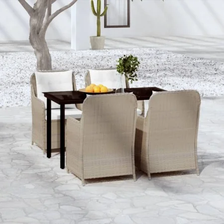 Juego de comedor de jardín 5 piezas con cojines marrón de , Conjuntos de jardín - Ref: Foro24-3099555, Precio: 706,80 €, Desc...