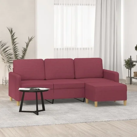 Sofá de 3 plazas con taburete de tela rojo tinto 180 cm by , Sofas - Ref: Foro24-3201198, Price: 269,50 €, Discount: %