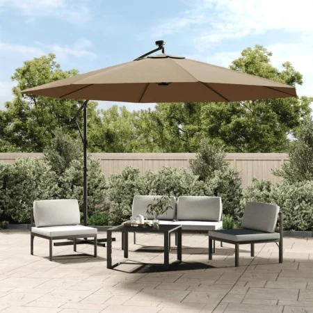 Sombrilla voladiza jardín con luces LED palo acero taupe 350 cm by , Umbrellas - Ref: Foro24-44526, Price: 135,62 €, Discount: %