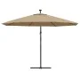 Sombrilla voladiza jardín con luces LED palo acero taupe 350 cm by , Umbrellas - Ref: Foro24-44526, Price: 135,62 €, Discount: %