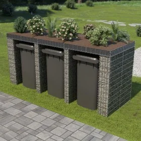 Muro de gaviones para contenedor de basura acero 270x100x130 cm de , Soportes para contenedores de residuos - Ref: Foro24-143...