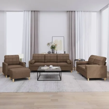 Juego de sofás con cojines 4 piezas tela marrón by , Sofas - Ref: Foro24-3201269, Price: 663,98 €, Discount: %