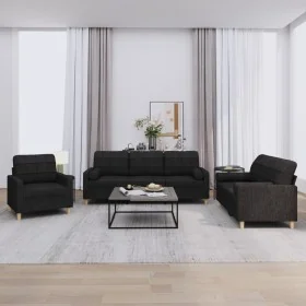 Juego de sofás con cojines 3 piezas tela negro by , Sofas - Ref: Foro24-3201262, Price: 635,73 €, Discount: %