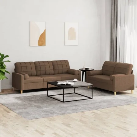 Juego de sofás con cojines 2 piezas tela marrón by , Sofas - Ref: Foro24-3201325, Price: 489,41 €, Discount: %