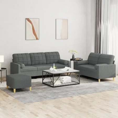 Juego de sofás con cojines 3 piezas tela gris oscuro by , Sofas - Ref: Foro24-3201331, Price: 580,50 €, Discount: %