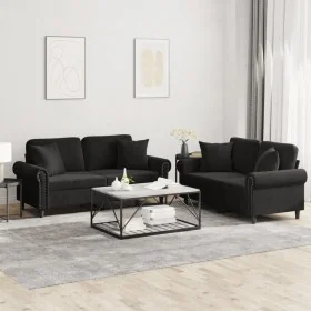Juego de sofás con cojines 2 piezas terciopelo negro by , Sofas - Ref: Foro24-3202235, Price: 500,37 €, Discount: %