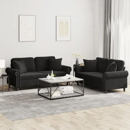 Juego de sofás con cojines 2 piezas terciopelo negro von , Sofas - Ref: Foro24-3202235, Preis: 500,37 €, Rabatt: %