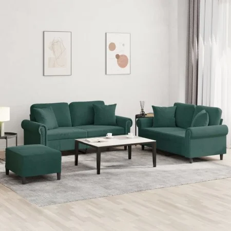 Juego de sofás con cojines 3 piezas terciopelo verde oscuro von , Sofas - Ref: Foro24-3202242, Preis: 606,11 €, Rabatt: %