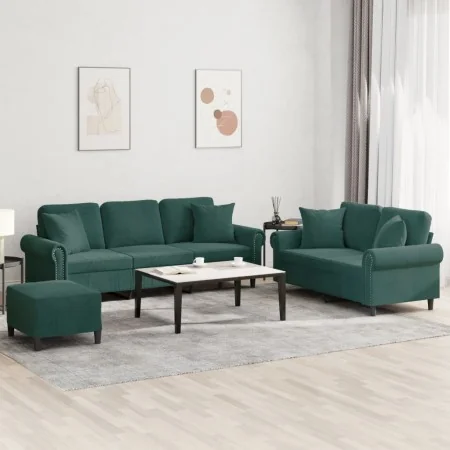 Juego de sofás con cojines 3 piezas terciopelo verde oscuro von , Sofas - Ref: Foro24-3202282, Preis: 641,25 €, Rabatt: %